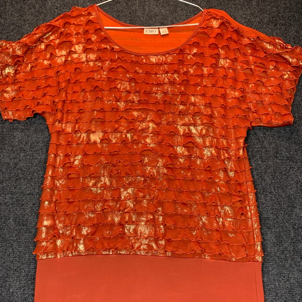 Cato Ruffle Tiered Top S Burnt Orange Gold Metallic Shimmer Y2K Whimisgoth Party